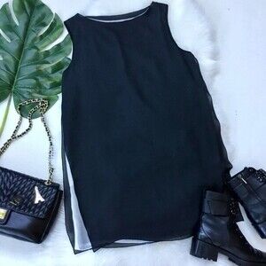 Vivienne Tam Black Sheer Overlay Dress Pockets S